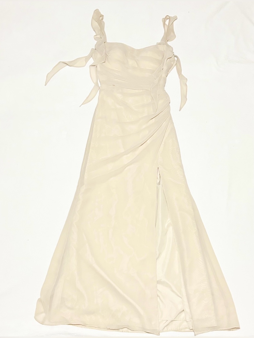 Barbie X Azazie Elegant Cream Ruffled Strap Evening Dress - Picture 6 of 9